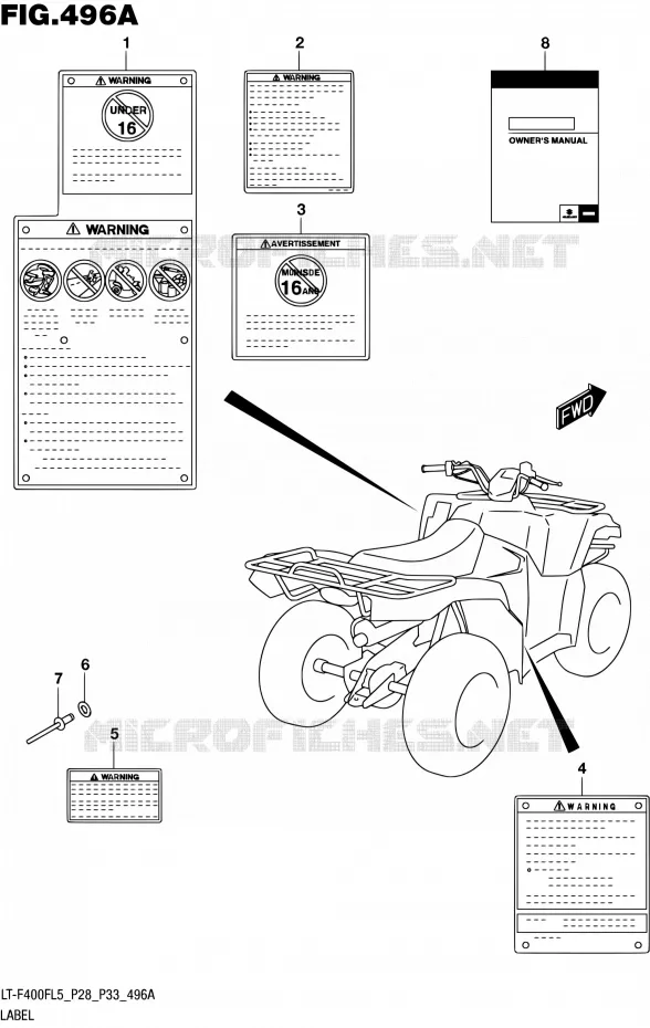 LABEL (LT-F400FL5 P28) Suzuki QUAD 400 KINGQUAD 2015  LT-F400F L5/LT-F400FZ L5 (P03,P28,P33)
