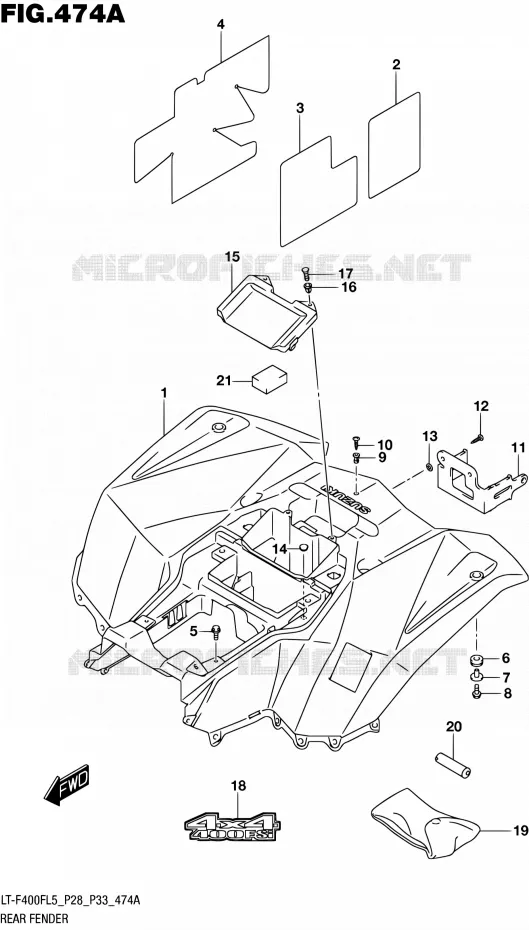 REAR FENDER Suzuki QUAD 400 KINGQUAD 2015  LT-F400F L5/LT-F400FZ L5 (P03,P28,P33)