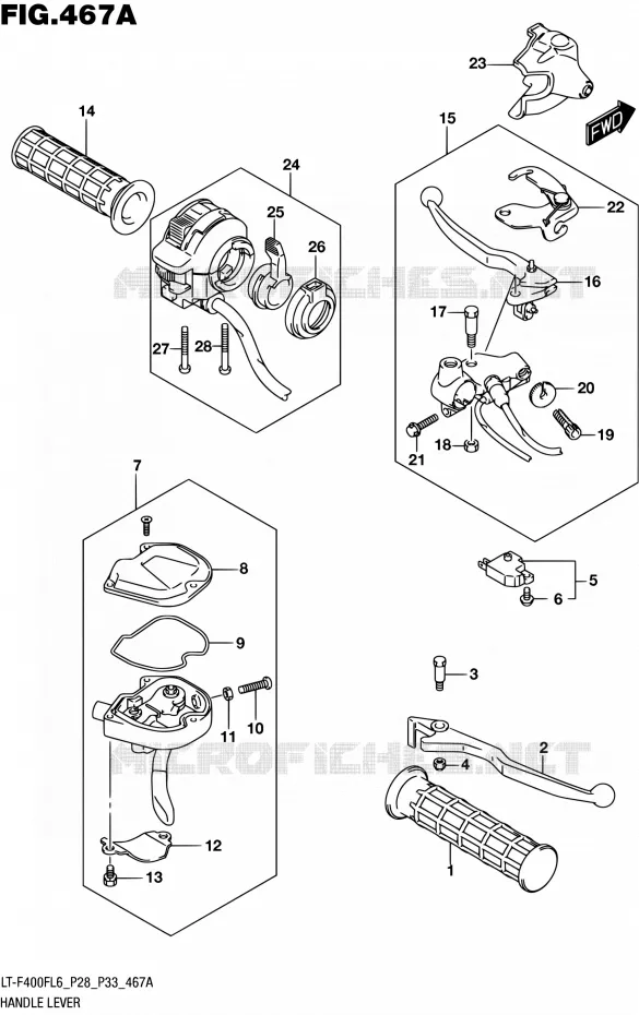 HANDGRIPS - LEVERS  Suzuki QUAD 400 KINGQUAD 2016  LT-F400F L6 (P03,P28,P33)