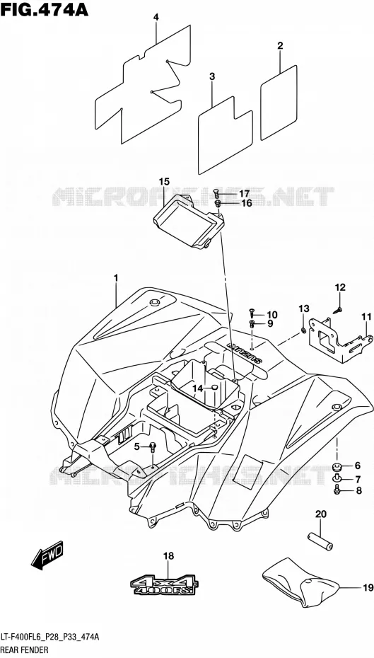 REAR FENDER Suzuki QUAD 400 KINGQUAD 2016  LT-F400F L6 (P03,P28,P33)