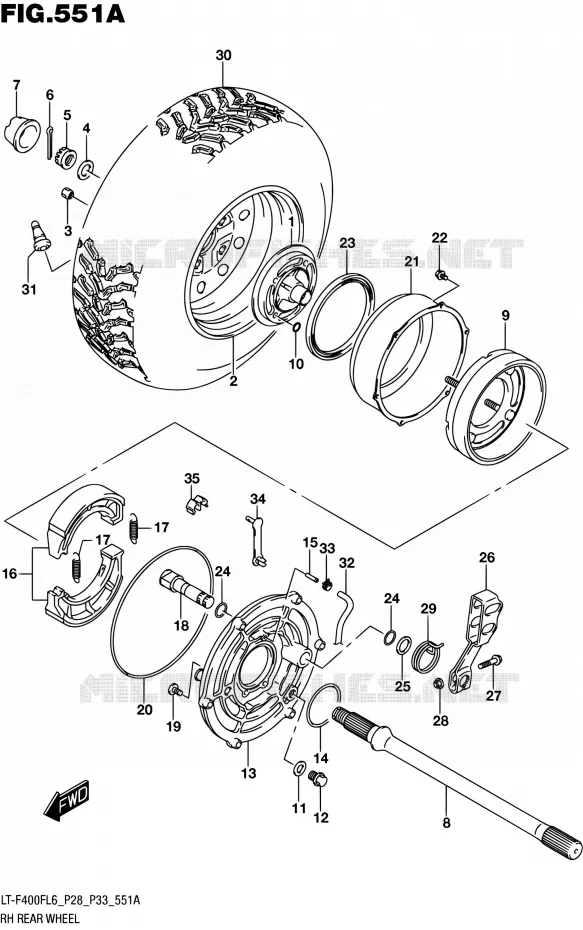 RIGHT HAND REAR WHEEL Suzuki QUAD 400 KINGQUAD 2016  LT-F400F L6 (P03,P28,P33)