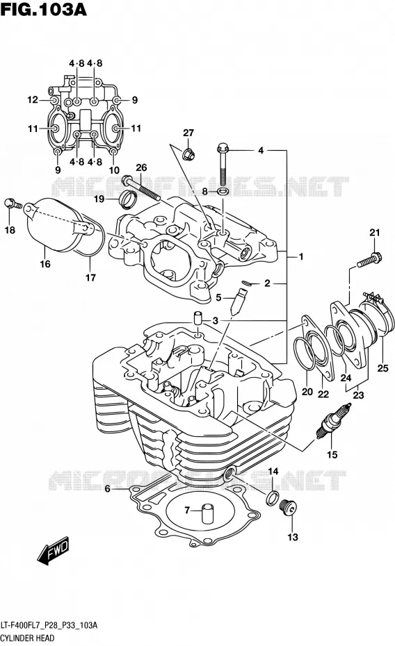 CYLINDER HEAD (LT-F400FL7 P28) Suzuki QUAD 400 KINGQUAD 2017  LT-F400F L7 (P03,P28,P33)
