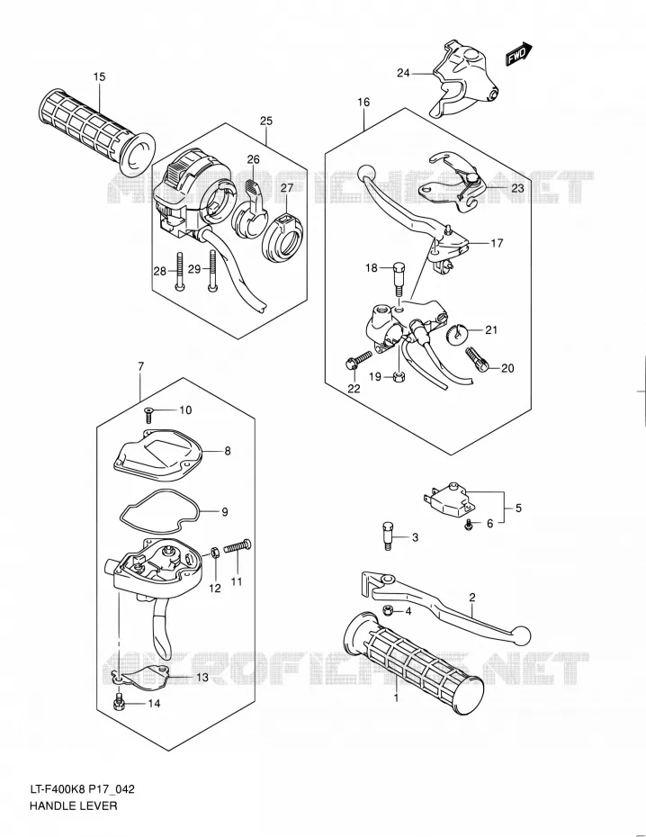 HANDGRIPS - LEVERS  Suzuki QUAD 400 KINGQUAD 2010  LT-F400 L0 (P17,P24)