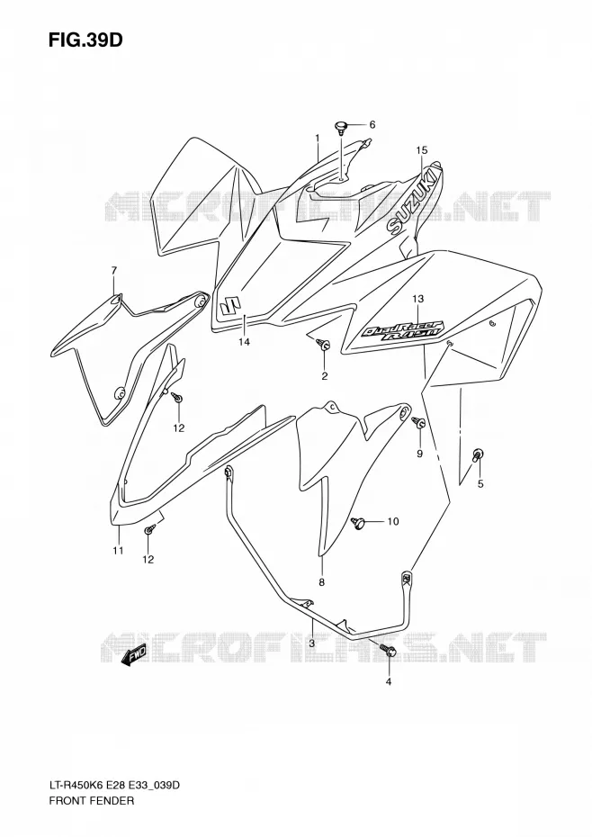 FRONT FENDER (LT-R450K9) Suzuki QUAD 450 QUADRACER 2010  LT-R450 L0/LT-R450Z L0 (E28,E33)