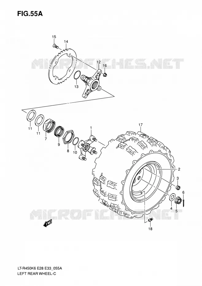 LEFT HAND REAR WHEEL (MODEL K8/K9/L0) Suzuki QUAD 450 QUADRACER 2010  LT-R450 L0/LT-R450Z L0 (E28,E33)