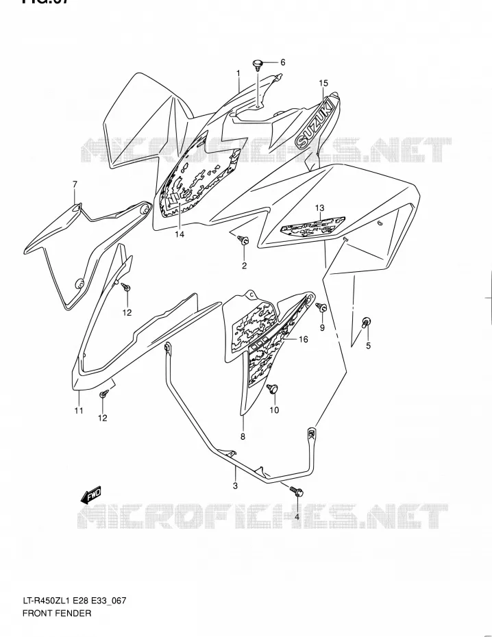 FRONT FENDER (LT-R450L1 E28) Suzuki QUAD 450 QUADRACER 2011  LT-R450 L1/LT-R450Z L1 (E03,E28,E33)