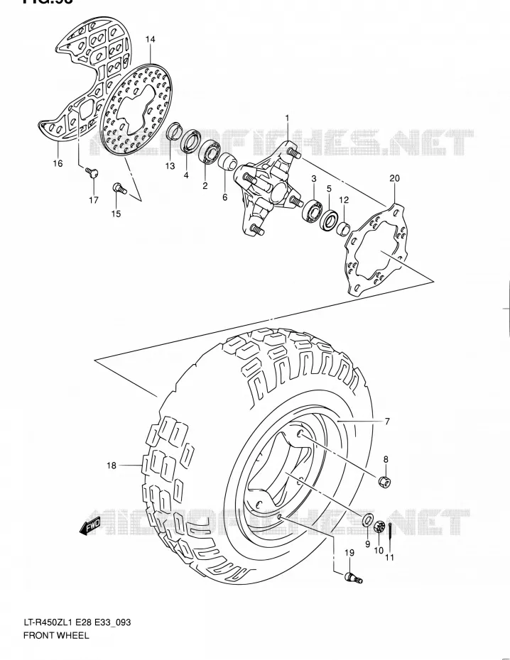 FRONT WHEEL (LT-R450ZL1 E33) Suzuki QUAD 450 QUADRACER 2011  LT-R450 L1/LT-R450Z L1 (E03,E28,E33)