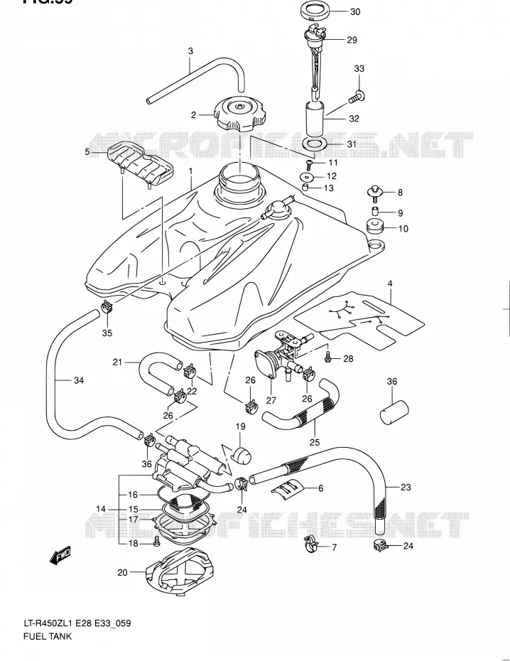 FUEL TANK (LT-R450L1 E28) Suzuki QUAD 450 QUADRACER 2011  LT-R450 L1/LT-R450Z L1 (E03,E28,E33)