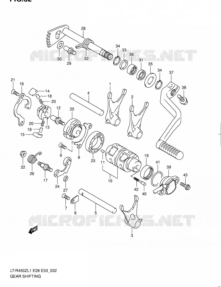 GEAR SHIFTING ASSY (LT-R450L1 E33) Suzuki QUAD 450 QUADRACER 2011  LT-R450 L1/LT-R450Z L1 (E03,E28,E33)