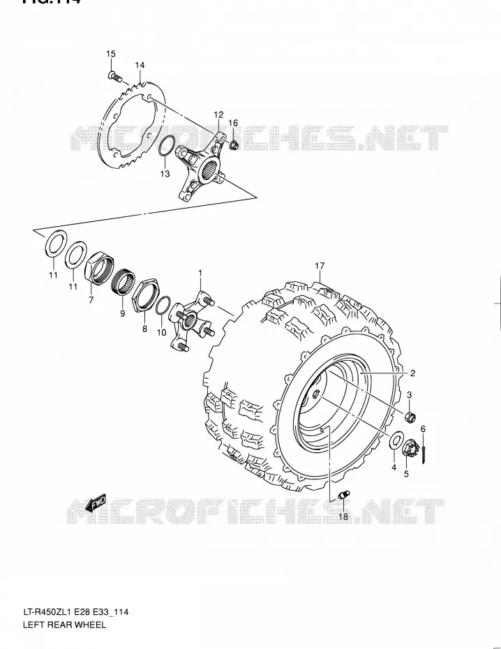 LEFT HAND REAR WHEEL (LT-R450L1 E33) Suzuki QUAD 450 QUADRACER 2011  LT-R450 L1/LT-R450Z L1 (E03,E28,E33)