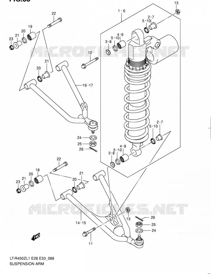 SHOCK ABSORBER - WISHBONE (LT-R450ZL1 E28) Suzuki QUAD 450 QUADRACER 2011  LT-R450 L1/LT-R450Z L1 (E03,E28,E33)
