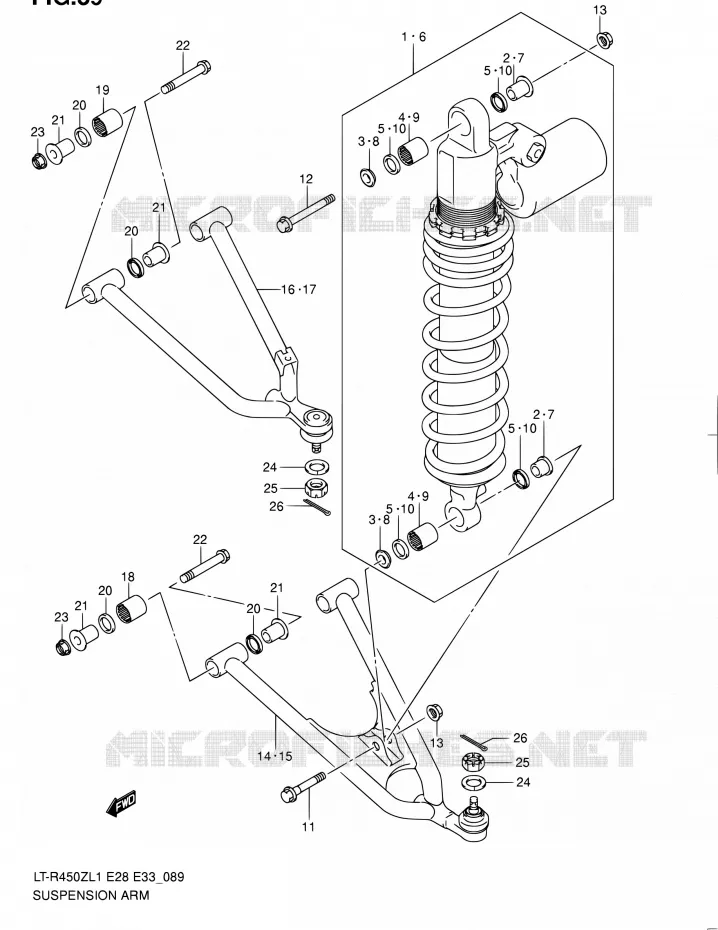 SHOCK ABSORBER - WISHBONE (LT-R450ZL1 E33) Suzuki QUAD 450 QUADRACER 2011  LT-R450 L1/LT-R450Z L1 (E03,E28,E33)