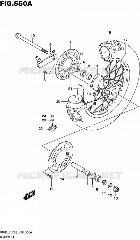 REAR WHEEL (RM85L7 P03) Suzuki MOTO 85 RM 2017  RM85 L7 (P03 P28)