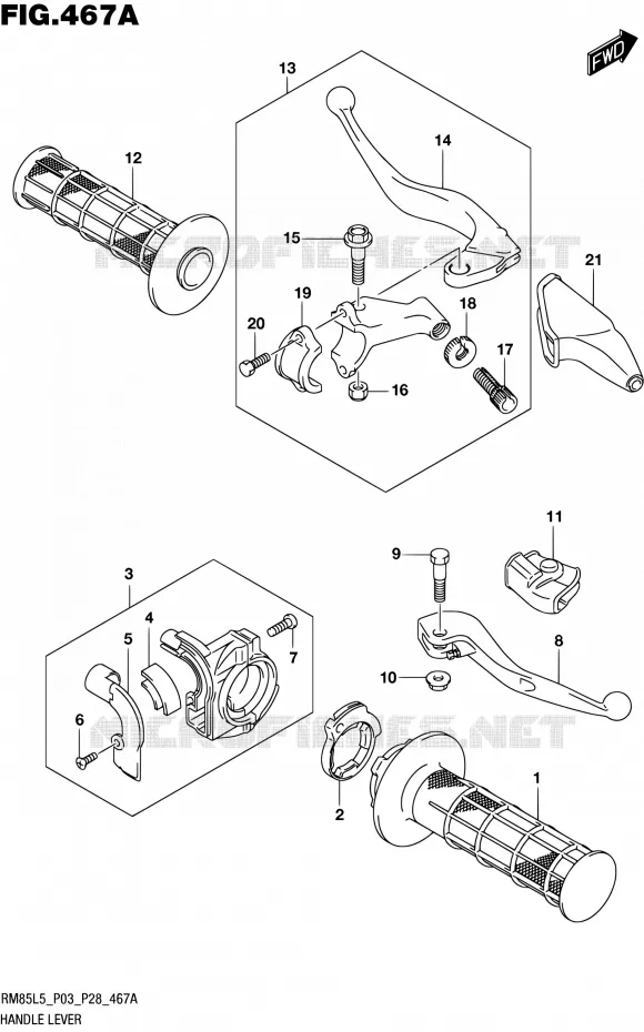 HANDGRIPS - LEVERS  Suzuki MOTO 85 RM 1992  RM85L L5 (P03,P28,P33)