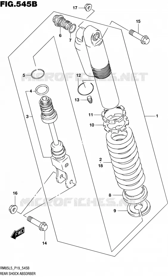 REAR SHOCK ABSORBER (RM85LL5 P19) Suzuki MOTO 85 RM 1995  RM85L L5 (P19)