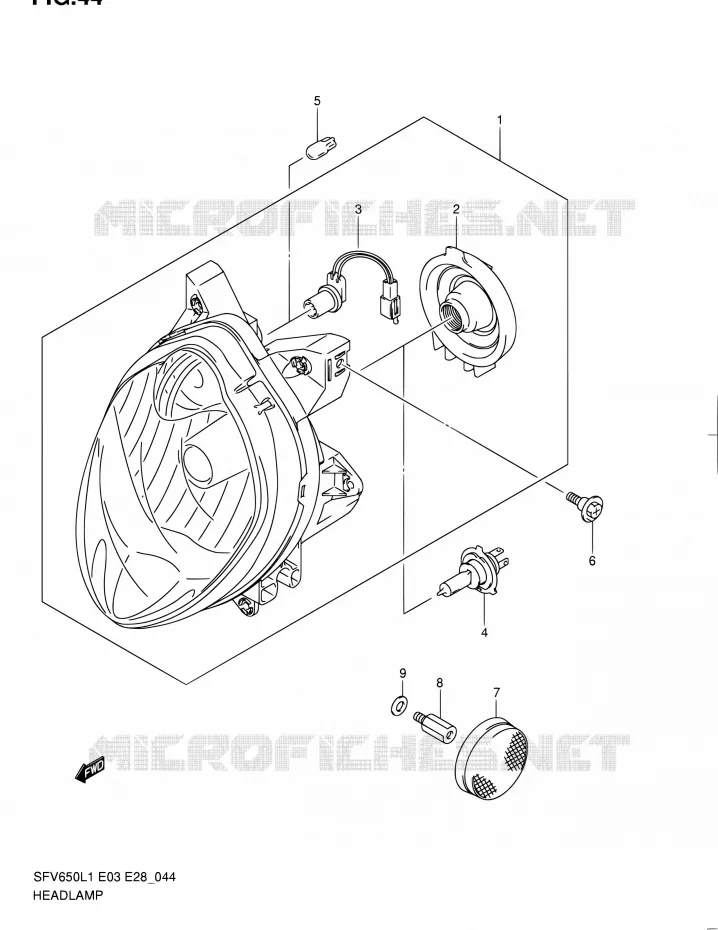 HEADLIGHT Suzuki MOTO 650 GLADIUS 2011  SFV650A L1 (E03,E28,E33)