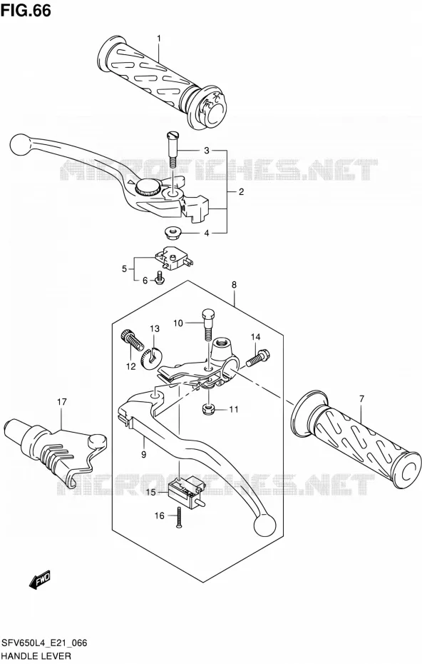 HANDGRIPS - LEVERS  Suzuki MOTO 650 GLADIUS 2014  SFV650A L4 (E21)