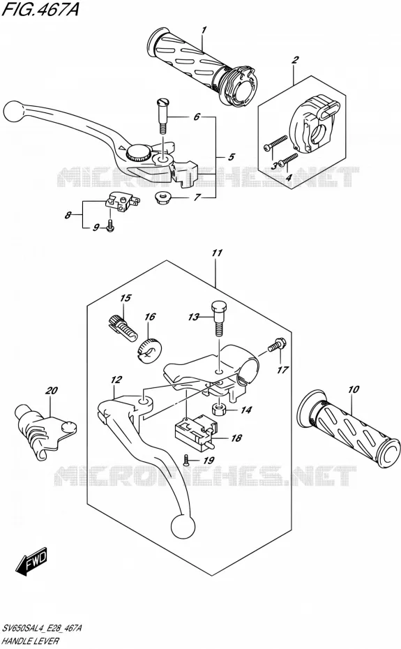 HANDGRIPS - LEVERS  Suzuki MOTO 650 SV 2014  SV650SA L4 (E03,E28,E33)