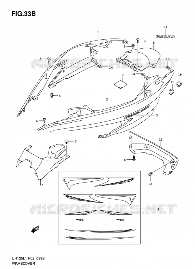 REAR FAIRING (MODEL RACING P19) Suzuki SCOOTER 125 BURGMAN 2011  UH125G L1 (P19)