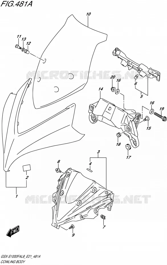 FAIRING - LABELS CHASSIS (GSX-S1000FAL8 E21) Suzuki MOTO 1000 GSX-S 2018  GSX-S1000FAL8 / GSX-S1000FZAL8 E21