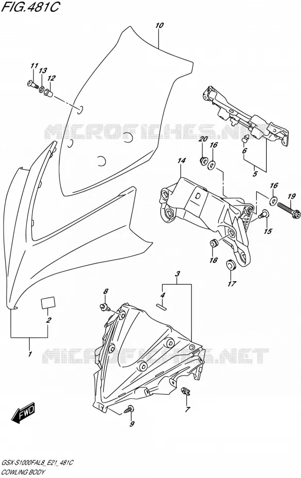 FAIRING - LABELS CHASSIS (GSX-S1000FZAL8 E21) Suzuki MOTO 1000 GSX-S 2018  GSX-S1000FAL8 / GSX-S1000FZAL8 E21