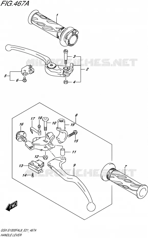 HANDGRIPS - LEVERS  Suzuki MOTO 1000 GSX-S 2018  GSX-S1000FAL8 / GSX-S1000FZAL8 E21