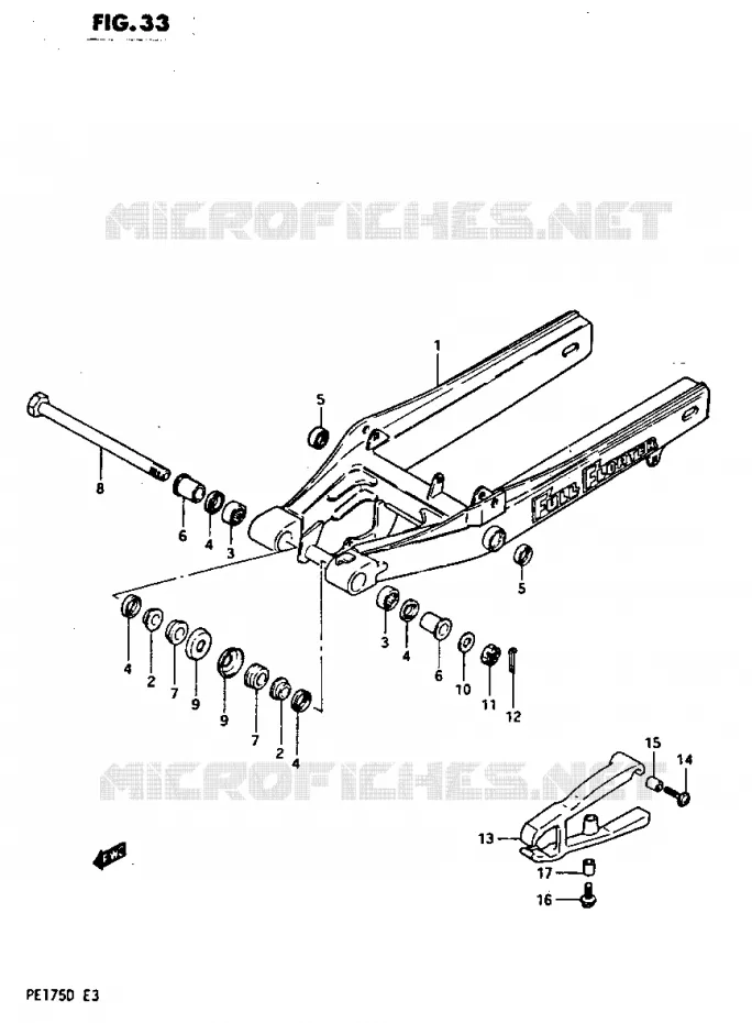REAR SWINGING ARM MODEL D Suzuki MOTO 175 PE 1983  PE175D(Z/D)
