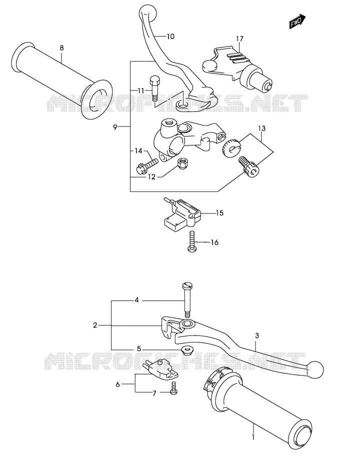 LEVERS - HANDGRIPS (MODEL K3) Suzuki MOTO 250 MARAUDER 2002  GZ250K2(P19)