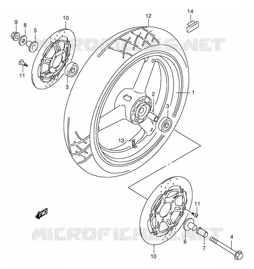 FRONT WHEEL (MODEL W/X/Y/K1/K2) Suzuki MOTO 600 GSX-F 1999  GSX600FUX(E2)