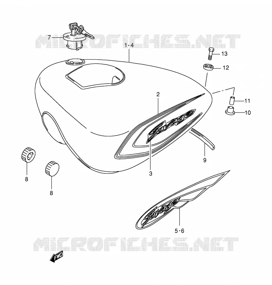 FUEL TANK (MODEL Y/K1) Suzuki MOTO 650 BOULEVARD 1998  LS650PW(E3/E28)