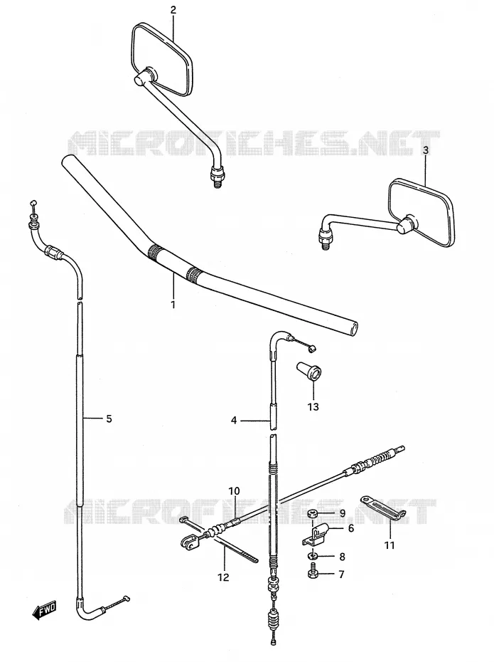 HANDLEBAR - CABLES (LS650FG/FJ/FK/FL) Suzuki MOTO 650 BOULEVARD 1986  LS650PG(E28)