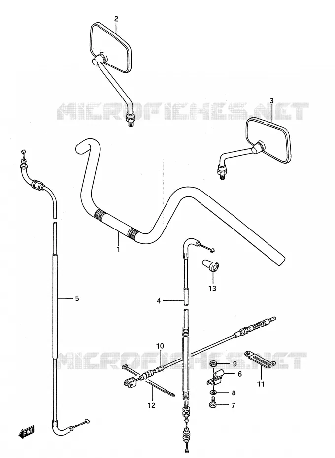 HANDLEBAR - CABLES (LS650PG/PJ/PK/PL,MODEL M/N/P) Suzuki MOTO 650 BOULEVARD 1993  LS650P(E28)