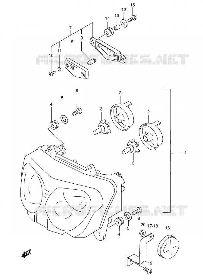 HEADLIGHT (MODEL K3 E24) Suzuki MOTO 750 GSX-F 2003  GSX750FLK3(E2)
