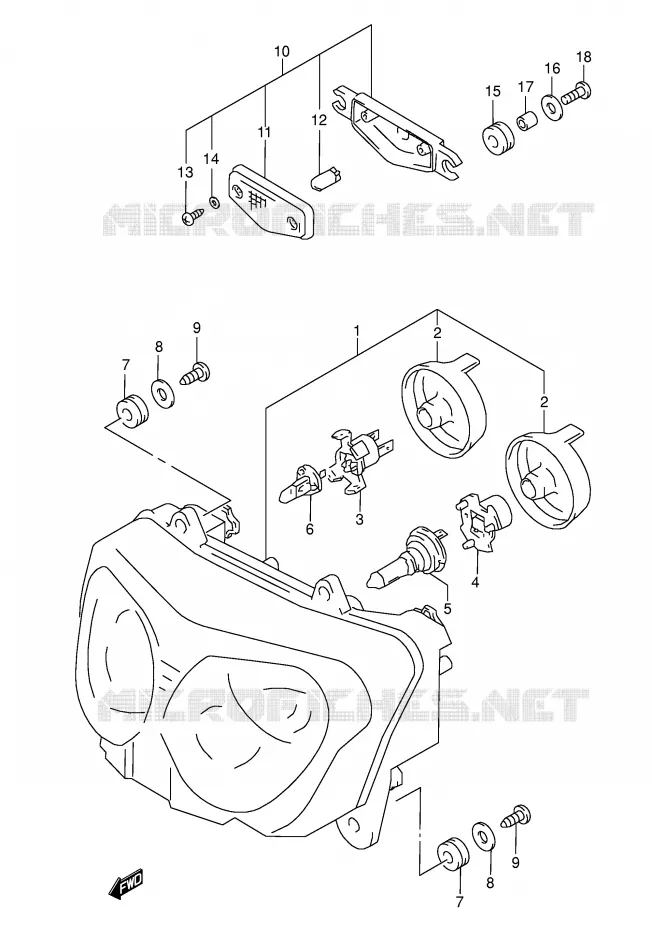 HEADLIGHT (MODEL K3 E2,E19) Suzuki MOTO 600 GSX-F 2001  GSX600FK1(E2)