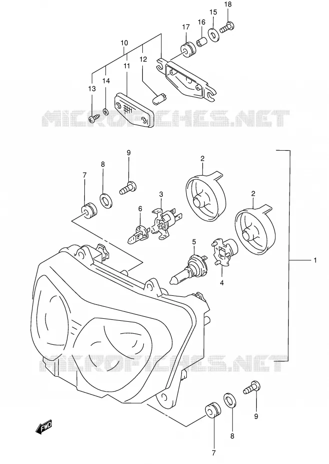 HEADLIGHT (MODEL K3 E2,E19,P37) Suzuki MOTO 750 GSX-F 2003  GSX750FLK3(E2)