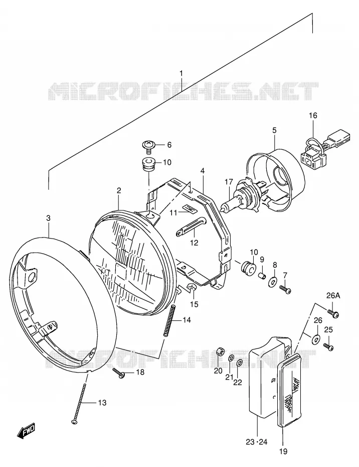 HEADLIGHT (MODEL T/V/W/X/Y) Suzuki MOTO 650 SAVAGE 2000  LS650PY(E3/E28)