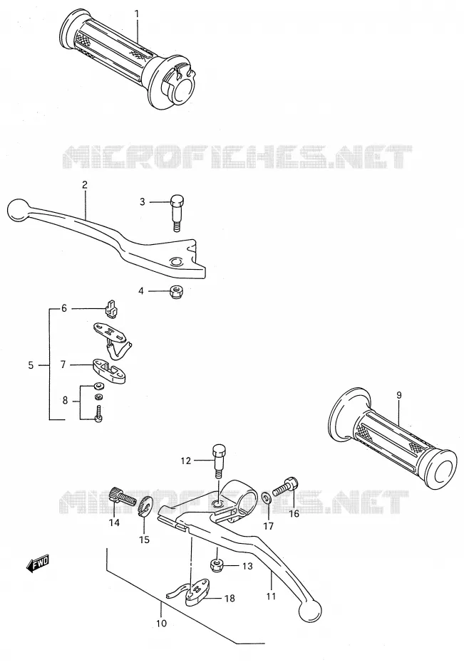 LEVERS - HANDGRIPS (MODEL J) Suzuki MOTO 600 GSX-F 1990  GSX600FL(E28)