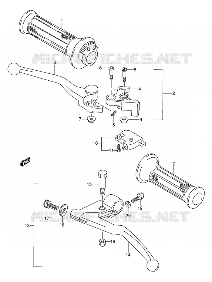 LEVERS - HANDGRIPS (MODEL K/L/M/N/P/R/S/T) Suzuki MOTO 600 GSX-F 1992  GSX600FU2N(E2)