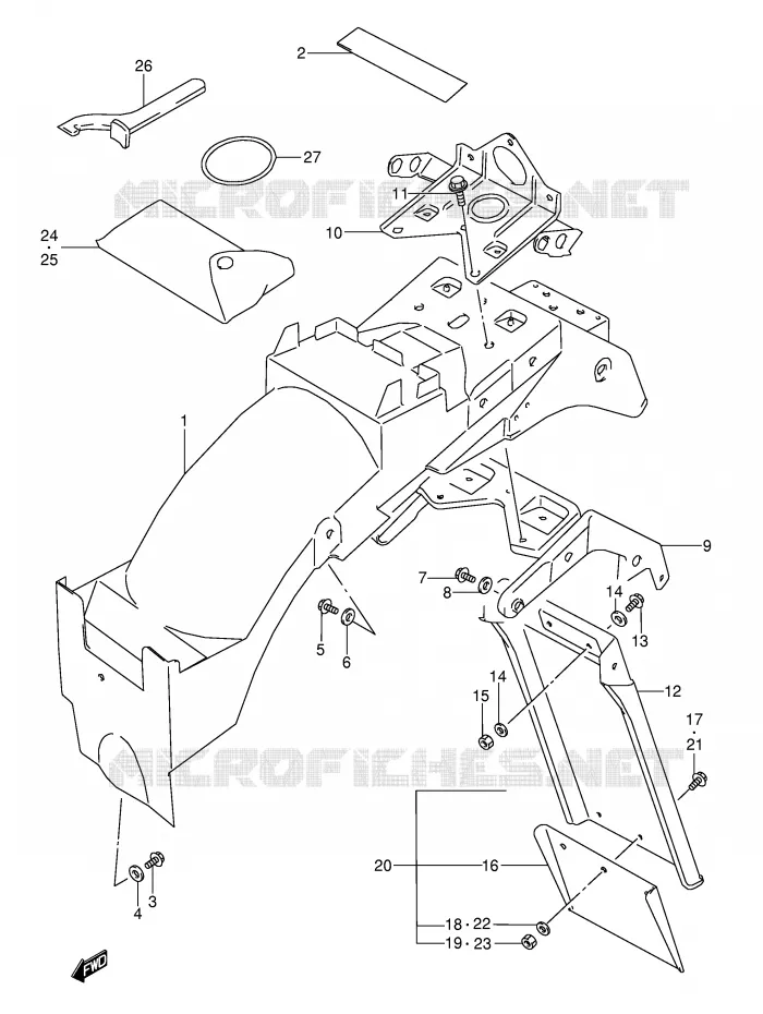 REAR FENDER (MODEL J/K/L/M/N/P/R) Suzuki MOTO 600 GSX-F 1992  GSX600FUN(E2)