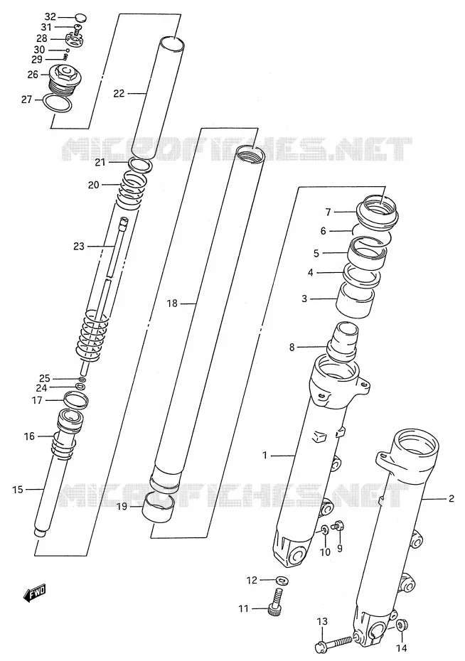 FRONT FORK (MODEL K/L/M/N/P/R/S/T) Suzuki MOTO 600 GSX-F 1990  GSX600FUL(E28)