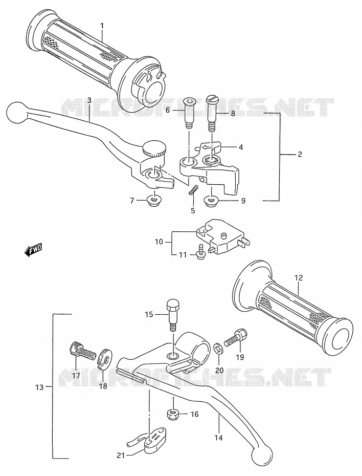 LEVERS - HANDGRIPS (MODEL K/L/M/N/P/R/S/T) Suzuki MOTO 600 GSX-F 1990  GSX600FUL(E28)