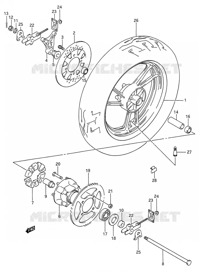 REAR WHEEL (MODEL J) Suzuki MOTO 600 GSX-F 1992  GSX600FUN(E28)