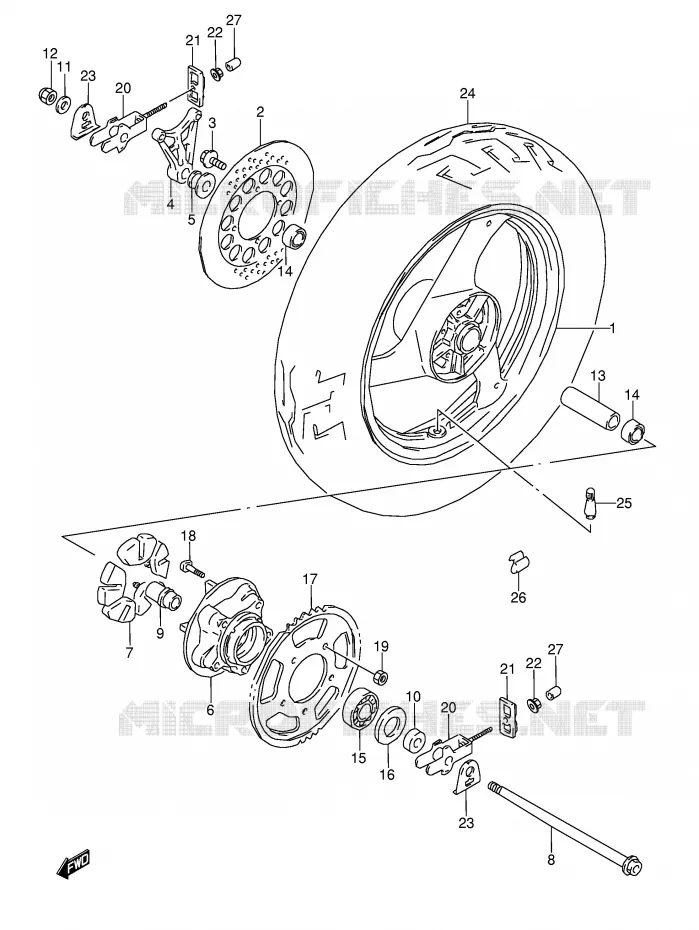 REAR WHEEL (MODEL K/L/M/N/P/R/S/T) Suzuki MOTO 600 GSX-F 1989  GSX600FUK(E2)