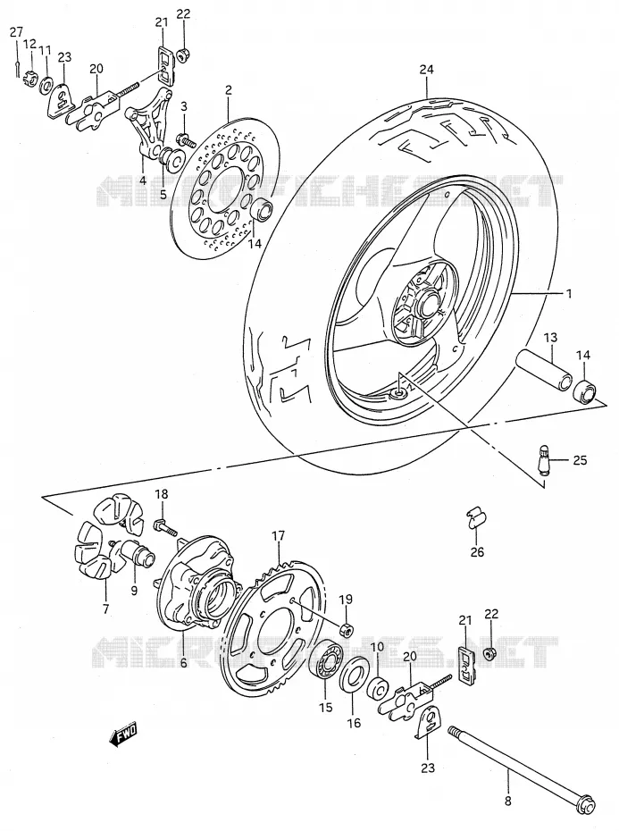 REAR WHEEL (MODEL K/L/M/N/P/R/S/T) Suzuki MOTO 600 GSX-F 1994  GSX600FR(E28)