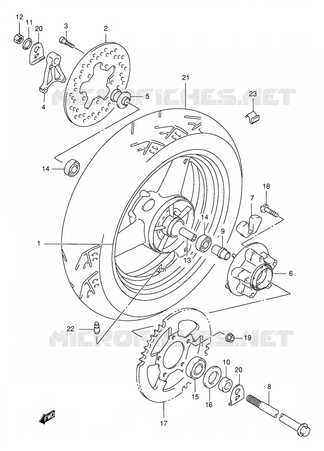 REAR WHEEL Suzuki MOTO 750 GSX-F 2003  GSX750FLK3(E2)