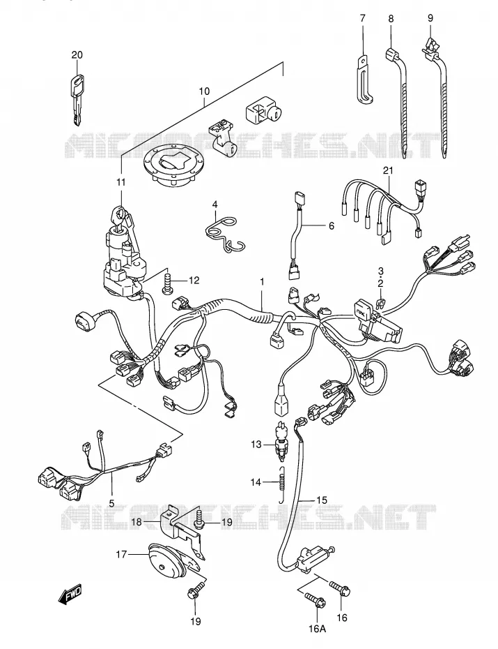 WIRING HARNESS (MODEL W/X/Y/K1/K2) Suzuki MOTO 750 GSX-F 2003  GSX750FK3(E2)