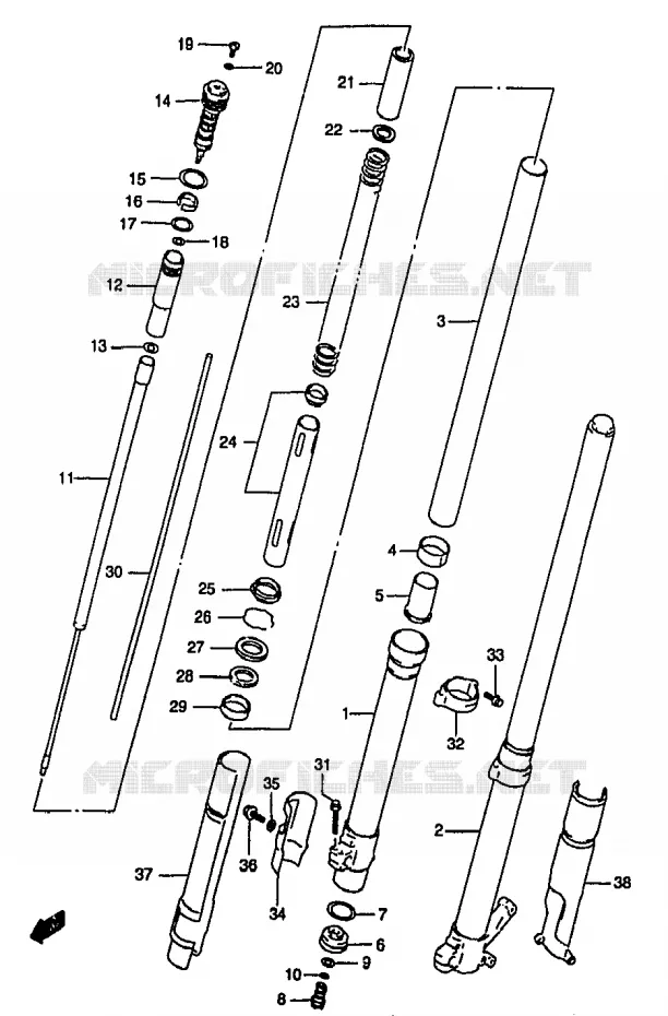 FRONT FORK (MODEL T) Suzuki MOTO 250 RM 1998  RM250W(T/V/W/X/Y)