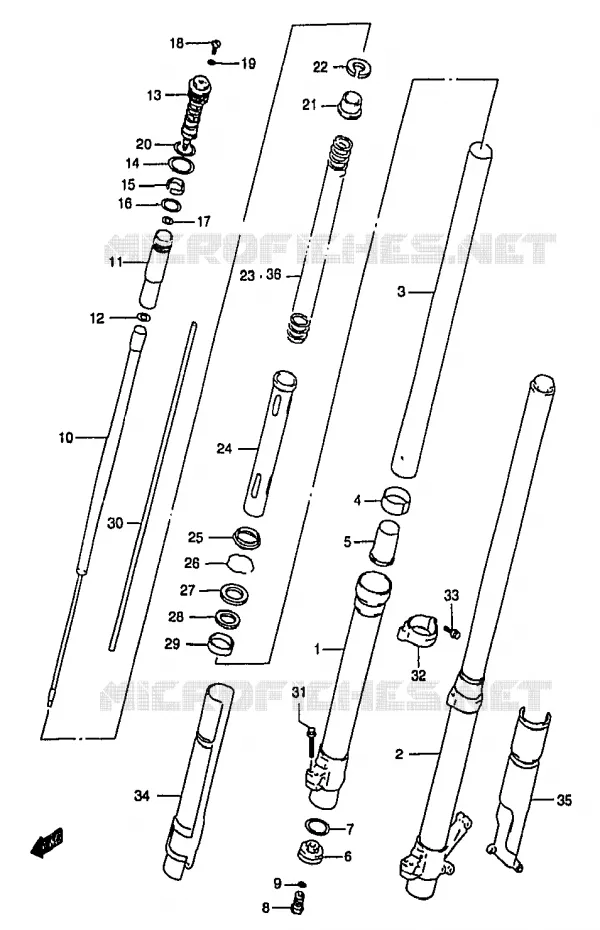 FRONT FORK (MODEL W) Suzuki MOTO 250 RM 2000  RM250Y(T/V/W/X/Y)