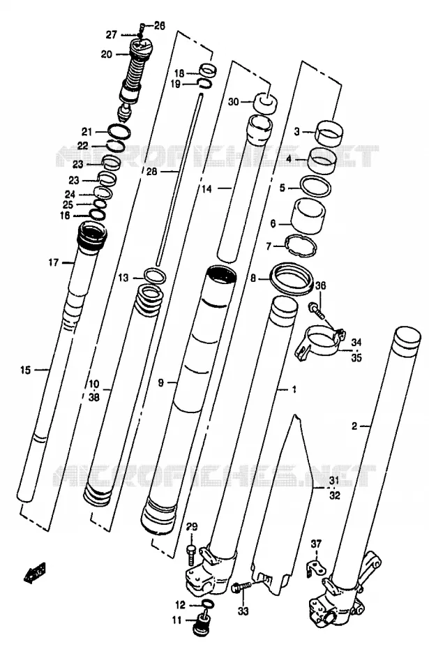 FRONT FORK (MODEL Y) Suzuki MOTO 250 RM 2000  RM250Y(T/V/W/X/Y)