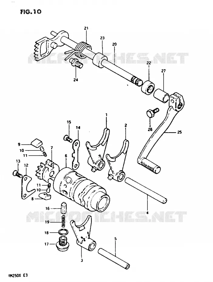 GEAR SHIFTING ASSY Suzuki MOTO 250 RM 1981  RM250X